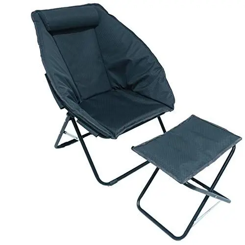 Produktbild: Meerweh Campingstuhl faltbar mit Hocker Strandstuhl Klappstuhl Gartenstuhl Faltstuhl grau