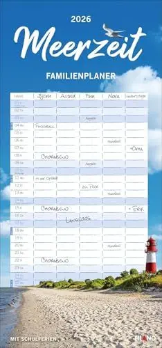 Produktbild: Meerzeit Familienplaner 2026: Wunderschöne Naturaufnahmen und Küsten-Motive von Nord- bis Ostsee. Maritime Urlaubsstimmung im Familienkalender mit 5 ... im Format 21 x 45 cm (Familienplaner Eiland)