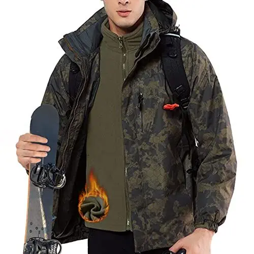Produktbild: MEETWEE Herren Skijacke 3 in 1, Winterjacke Wasserdicht Softshelljacke Funktionsjacke Warm Jacke Fleecejacke Atmungsaktiv Winddichte Wanderjacke Regenjacke Freizeitjacke mit Abnehmbarer Kapuze