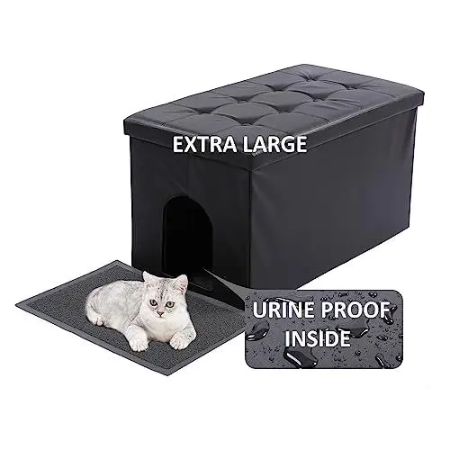 Produktbild: MEEXPAWS Katzenklo Schrank XXL, Katzenschrank für Katzentoilette, Verstecktes Katzenklo, Katzentoilettenschrank, Katzen Schrank Sitzbank, Katzenklo Kommode, 90 x 50 x 50cm