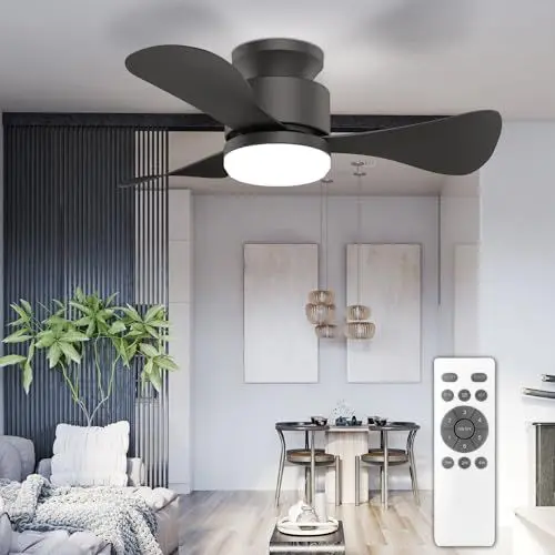 Produktbild: Mefine Deckenventilator mit Beleuchtung und Fernbedienung, 71 cm Deckenventilator Leise mit Licht, LED Deckenventilator Klein mit Umkehrbaren DC Motor für Terrasse Schlafzimmer Kinderzimmer