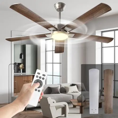 Produktbild: Mefine Deckenventilator mit Beleuchtung Leise, 132cm Große Deckenventilator mit Licht und Fernbedienung für Schlafzimmer, Wohnzimmer, DC Motor (Holzmaserung)