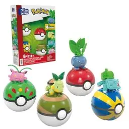 Produktbild: MEGA Pokémon Actionfigur-Bauspielzeug, Pflanze-Typ Trainerteam mit 118 Teilen, bewegliche Bisasam-, Chelast-, Hoppspross- und Myrapla-Figuren, Geschenkidee für Kinder, HWR77