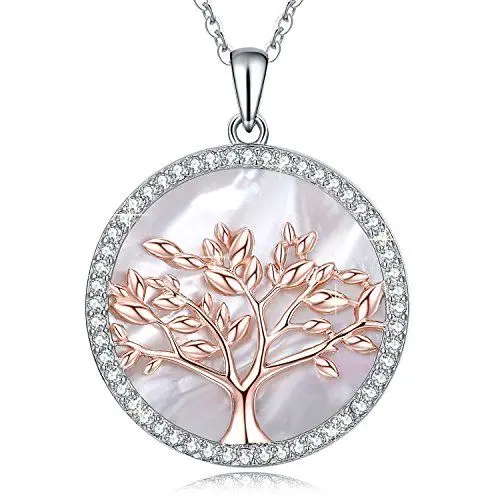 Produktbild: Mega Creative Jewelry Damen Kette Rosegold Lebensbaum Halskette aus 925 Sterling Silber Anhänger mit Perlmutt Kristalle Schmuck Geschenke für Frauen