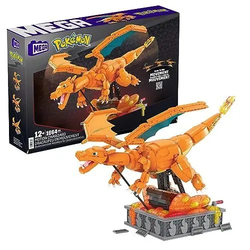 Produktbild: Mega Pokémon Glurak Actionfigur, 1664 Teile, zusammenbaubares, bewegliches Figur, Bauspielzeug, ca. 28 cm groß, ab 12 Jahre Sammelfigut, HMW05
