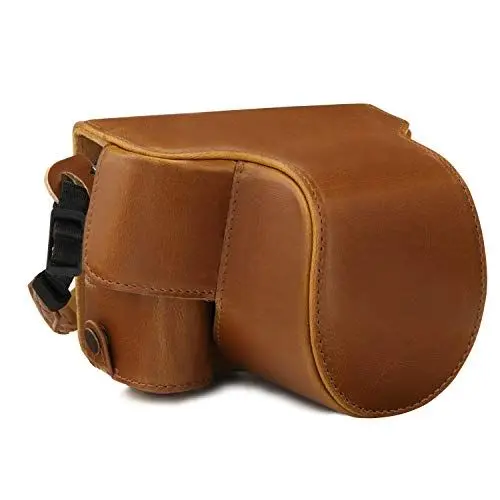 Produktbild: MegaGear Ever Ready Leder Kameratasche mit Trageriemen kompatibel mit Canon EOS M6 Mark II (15-45mm) - Hellbraun