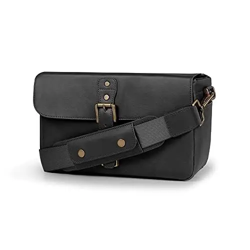 Produktbild: MegaGear MG1524 Kameratasche - Kuriertasche aus Leder für Spiegellose, Sofortbild - und DSLR Kameras - Schwarz