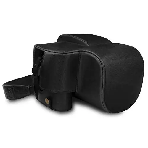 Produktbild: MegaGear MG1678 Ever Ready Leder Kameratasche mit Trageriemen kompatibel mit Leica V-Lux 5, Panasonic Lumix DC-FZ1000 II - Schwarz