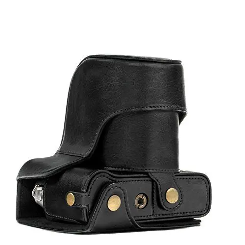 Produktbild: MegaGear MG576 Ever Ready Leder Kameratasche mit Trageriemen kompatibel mit Fujifilm X-T30, X-T20 (16-50mm / 18-55mm Lenses), X-T10 - Schwarz