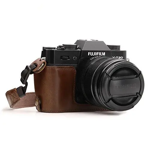 Produktbild: MegaGear MG958 Ever Ready Leder Kamera Halbtasche mit Trageriemen kompatibel mit Fujifilm X-T30, X-T20, X-T10 - Dunkelbraun