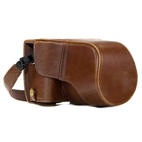 Produktbild: MegaGear MG982 Ever Ready Leder Kamera-Case mit Trageriemen kompatibel mit Fujifilm X-T30, X-T20, X-T10 (16-50mm / 18-55mm Lenses) - Dunkelbraun