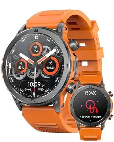 Produktbild: MEGALITH Blutdruck Smartwatch Herren Uhr: Orange Fitness Pulsuhr IP67 Wasserdicht Bluetooth Telefonfunktion Herzfrequenz Sport Tracker