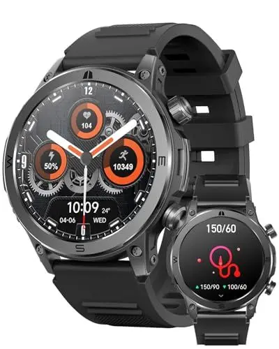 Produktbild: MEGALITH Blutdruck Smartwatch Herren Uhr: Schwarz Fitness Pulsuhr IP67 Wasserdicht Bluetooth Telefonfunktion Herzfrequenz Sport Tracker