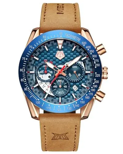 Produktbild: MEGALITH Chronograph Uhren Herren Analog: Wasserdicht Armbanduhr Herren Kalender - Lederarmband Herrenuhr Business Casual Blau