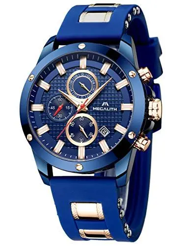 Produktbild: MEGALITH Herrenuhr Blau Chronographen Herren Armbanduhr Groß Sportlich Wasserdicht Uhren fur Männer Analog Gummi Uhr Designer Modisch Leuchtende Datum
