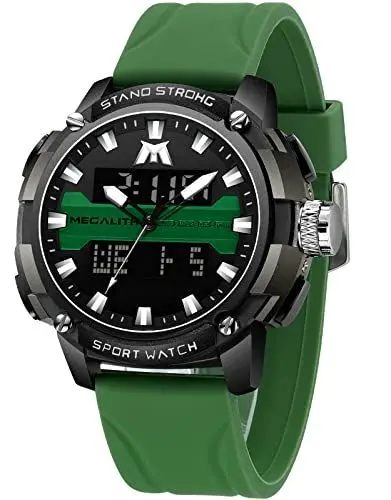 Produktbild: MEGALITH Herrenuhr Grün Militär Digital Sport Uhren Herren Chronograph Wasserdicht Outdoor Groß Armbanduhr Herren Digital Analog Gummi Uhr Designer Stoppuhr Alarm LED Armee Geschenke fur Männer