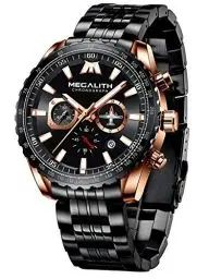 Produktbild: MEGALITH Uhren Herren Edelstahl Chronograph: Schwarz Armbanduhr Herren Große mit Datum - Wasserdicht Quarz Uhr fur Männer Designer Mode