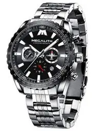 Produktbild: MEGALITH Uhren Herren Edelstahl Chronograph: Silber Armbanduhr Herren Große mit Datum - Wasserdicht Quarz Uhr fur Männer Mode Casual