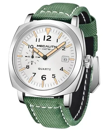 Produktbild: MEGALITH Herrenuhr Militär Sport Outdoor Wasserdicht mit Lederarmband - Großes Zifferblatt Leuchtender Kalender Datum Analoge Quarzuhr Männer Armbanduhr Design