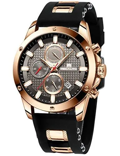 Produktbild: MEGALITH Herrenuhr Schwarz Chronographen Herren Armbanduhr Groß Sportlich Wasserdicht Uhren fur Männer Analog Gummi Uhr Designer Modisch Leuchtende Datum