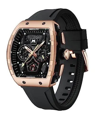 Produktbild: MEGALITH Herrenuhr Schwarz Militär Sportlich Chronographen Armbanduhr Herren Groß Wasserdicht Analog Quarz Uhr Herren Lässig Designer Uhren fur Männer Rubber Datum Leuchtend Geschenke für Männer
