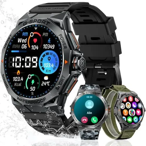 Produktbild: MEGALITH Smartwatch Herren Fitness Tracker: Outdoor Sport Wasserdicht Smart Watch mit Telefonfunktion - Blutdruckmessung Pulsuhr Fitnessuhr Schwarz