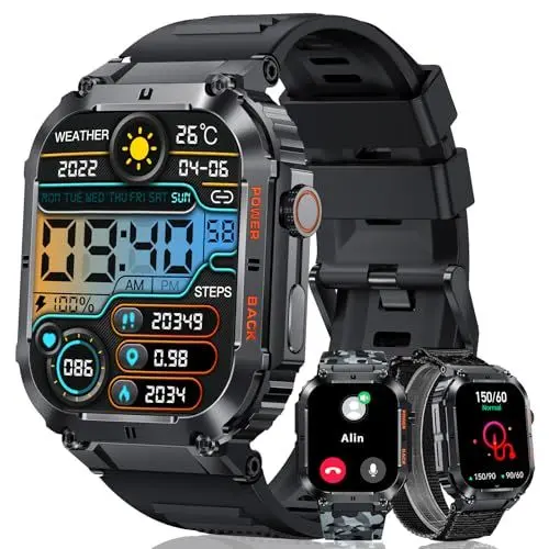 Produktbild: MEGALITH Smartwatch Herren Fitness Uhr: 1,96 Zoll Wasserdicht Sport Fitnessuhr mit Telefonfunktion - Tracker Schrittzähler Smart Watch Männer Kompatibel Android iOS