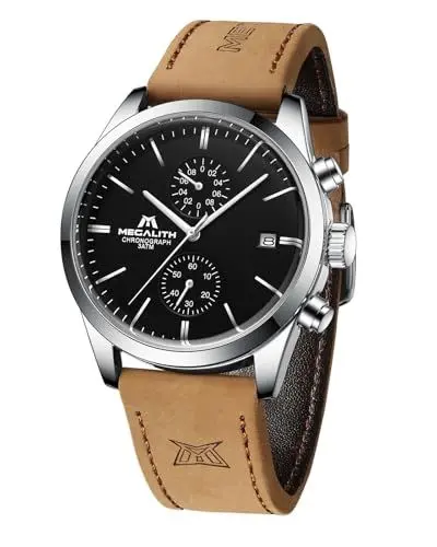 Produktbild: MEGALITH Uhren Herren Chronograph Armbanduhr: Analog Quarz Wasserdicht Datum - Lederarmband Braun Herren Uhr