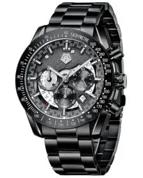 Produktbild: MEGALITH Uhren Herren Chronograph Armbanduhr: Kleid Herren Uhr Analog Groß Ziffernblatt Schwarz - Edelstahl Männer Uhr Wasserdicht Quarz mit Kalender Business