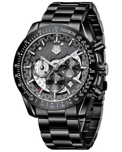 Produktbild: MEGALITH Uhren Herren Chronograph Armbanduhr: Kleid Herren Uhr Analog Groß Ziffernblatt Schwarz - Edelstahl Männer Uhr Wasserdicht Quarz mit Kalender Business