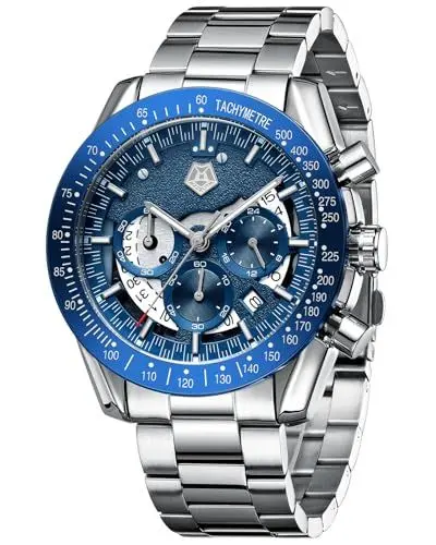 Produktbild: MEGALITH Uhren Herren Chronograph Armbanduhr: Kleid Herren Uhr Analog Groß Ziffernblatt - Edelstahl Männer Uhr Wasserdicht Quarz mit Kalender Business
