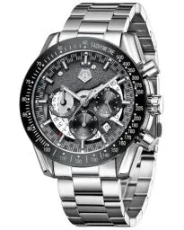Produktbild: MEGALITH Uhren Herren Chronograph Armbanduhr: Kleid Herren Uhr Analog Groß Ziffernblatt - Edelstahl Männer Uhr Wasserdicht Quarz mit Kalender Business Silber