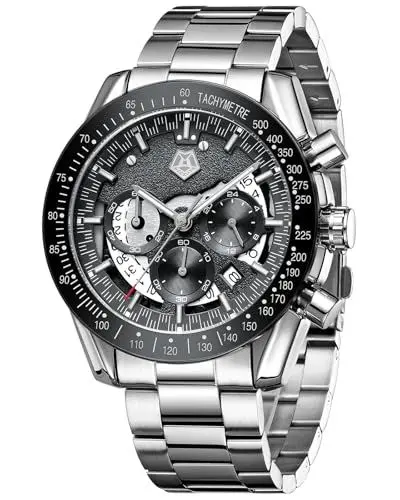 Produktbild: MEGALITH Uhren Herren Chronograph Armbanduhr: Kleid Herren Uhr Analog Groß Ziffernblatt - Edelstahl Männer Uhr Wasserdicht Quarz mit Kalender Business Silber