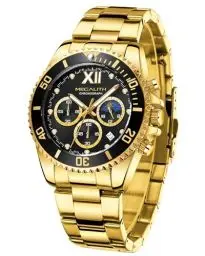 Produktbild: MEGALITH Uhren Herren Chronograph Edelstahl - Gold Herrenuhr Moon Phase 43mm Designer Wasserdicht Armbanduhr Herren Groß Datum Leuchtende Männer Uhr Analog Quarz, Geschenk für Männer