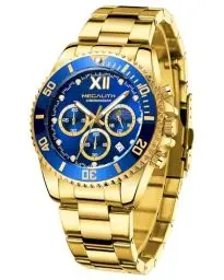 Produktbild: MEGALITH Uhren Herren Chronograph Edelstahl - Herrenuhr Gold Blau Moon Phase 43mm Designer Wasserdicht Armbanduhr Herren Groß Datum Leuchtende Männer Uhr Analog Quarz, Geschenk für Männer