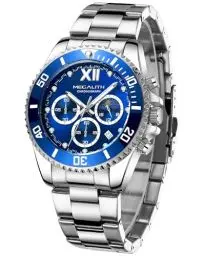 Produktbild: MEGALITH Uhren Herren Chronograph Edelstahl - Silber Herrenuhr Moon Phase 43mm Designer Wasserdicht Armbanduhr Herren Groß Datum Leuchtende Männer Uhr Analog Quarz, Geschenk für Männer