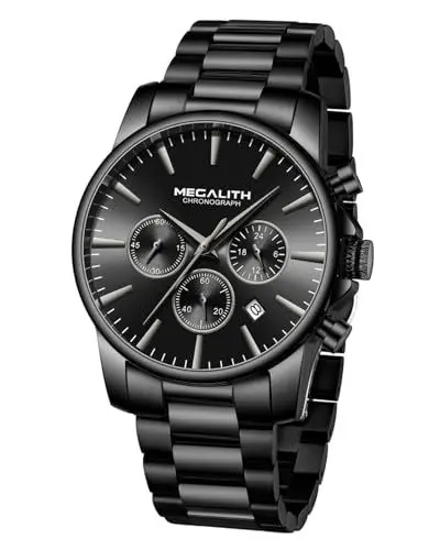 Produktbild: MEGALITH-Herrenuhr Schwarz-Edelstahl Uhren-Herren Chronograph-Wasserdicht Armbanduhr-Herren - 41mm Herrenuhren mit Datum Analog Quarz, Geschenke für Männer