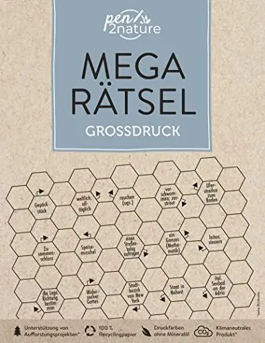 Produktbild: Mega-Rätsel Großdruck: pen2nature: 100 % Recyclingpapier - klimaneutrale Produktion - unterstützt Aufforstungsprojekte (pen2nature books)