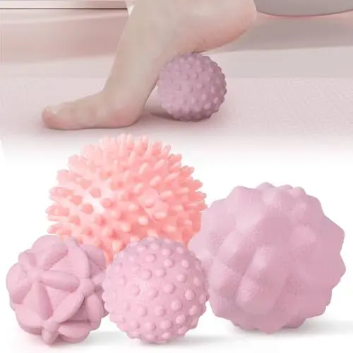 Produktbild: MEGAVOW 4 Stück Massage Ball Faszienball Set, Faszienkugel Massagebälle Igelball, Klein Triggerpunkt Massageball mit Noppen, Anti-Stress Noppenball für Rücken Füße Hände Nacken, Rosa