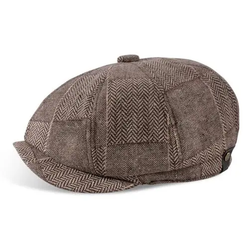 Produktbild: MEGAVOW Schiebermütze Herren Damen, 8 Panel Fischgräten Tweed Retro Schirmmütze Baskenmütze Barett Newsboy Flat Cap Mode Gatsby Cap, Größe 55-59cm