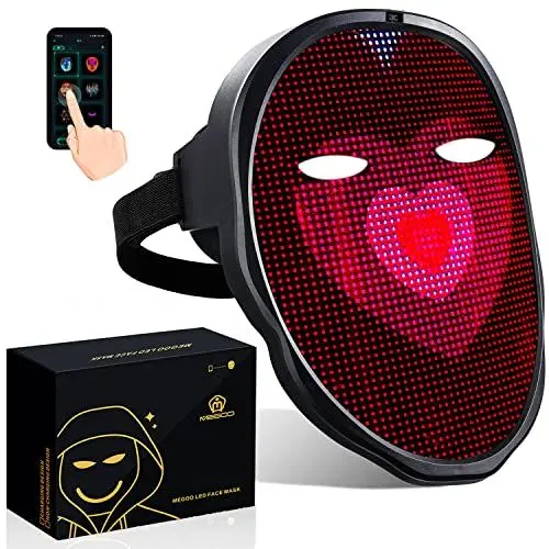 Produktbild: megoo Led maske mit bluetooth programmierbar, mit gestenerkennung,led leuchtende maske für karneval halloween cosplay party kostüm Maskerade,die coolest voll gesichts LED-Maske (Aufladung)