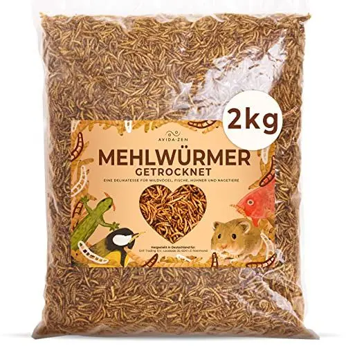 Produktbild: AVIDA · ZEN Mehlwürmer getrocknet, 2kg (entspricht 13 Litern) getrocknete Mehlwürmer, proteinreicher Snack für Wildvögel, Fische, Reptilien und Nager