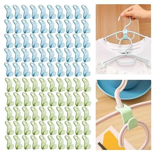 Produktbild: Mehrfach Kleiderbügel Bügel Verbindungshaken Platzsparend Clothes Hanger Connector Hooks Kleiderschrank Organizer, 100 Stück Blau und Grün