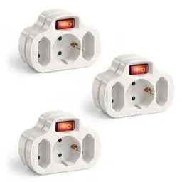 Produktbild: Mehrfachsteckdose mit An/Aus Schalter, Steckdosenadapter, 1x Typ C/EF, 16A, 2X Eurosteckdose 2,5A, weiß, 3er Set