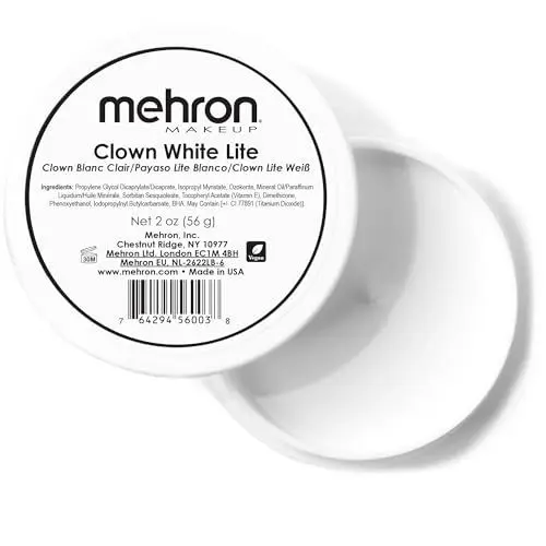 Produktbild: Mehron Clown White Lite | Professionelle Gesichts- und Körperfarbe | Weiße Creme-Gesichtsfarbe | Weißes Gesichtsmake-up für Clown-Make-up, Bühne, Film, Cosplay, Pantomime und Halloween (56 g)