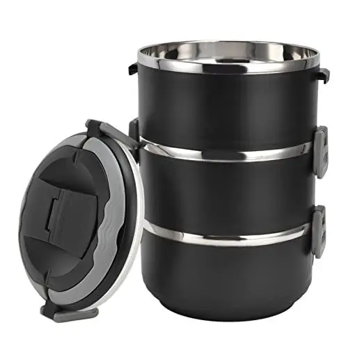 Produktbild: Mehrschichtige Lunchbox, stapelbarer thermischer Lebensmittelbehälter Bento-Behälter Bento-Box-Lunchbox für Erwachsene zum Verpacken von Mahlzeiten und Snacks für unterwegs(Schwarz, 3 Schichten)