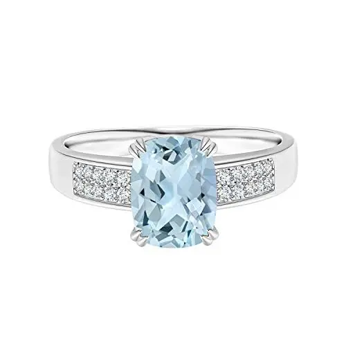 Produktbild: Mehrzack-Set 7X5 MM Smaragdschliff Aquamarin Edelstein 925 Sterling Silber Solitär Damenring (Silber, 58)