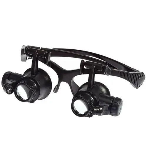 Produktbild: Meichoon LED-Kopfmontierte Lupe,10X 15X 20X 25X Optische Linse Glas Doppel Augen Lupe,mit LED-Licht Juwelier Uhr Reparatur Messwerkzeuge,UC02