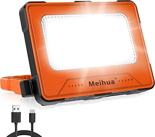 Produktbild: MEIHUA 60W LED Arbeitsleuchte 12000mAh LED Baustrahler Akku Wasserdicht Tragbare Wiederaufladbare Campinglampe 4 Lichtmodi USB oder Solar Aufladung Lampe für Baustelle, Werkstatt, Camping, Notfall