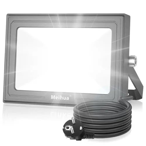 Produktbild: MEIHUA LED Strahler mit Stecker, 60W Außenstrahler Superhell 5200LM LED Scheinwerfer, 6500K Kaltweiß Wandleuchte, IP66 Wasserdicht Aussenleuchte für Hinterhof Auffahrt Türen Garage Flur Garten